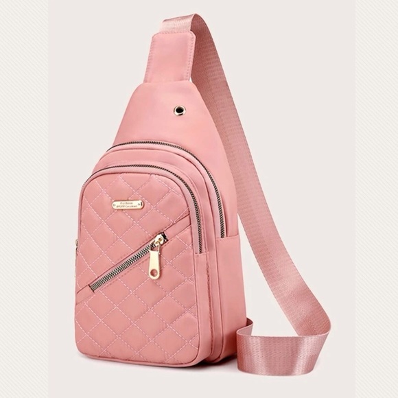 Sling bag crossbody pink pockets zipper quilted womens bags - Picture 2 of 8